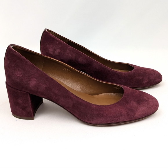 Margeaux The Heel Suede Pump Block Heel Patent Leather Accents Burgundy 38.5/8.5 - Picture 1 of 15